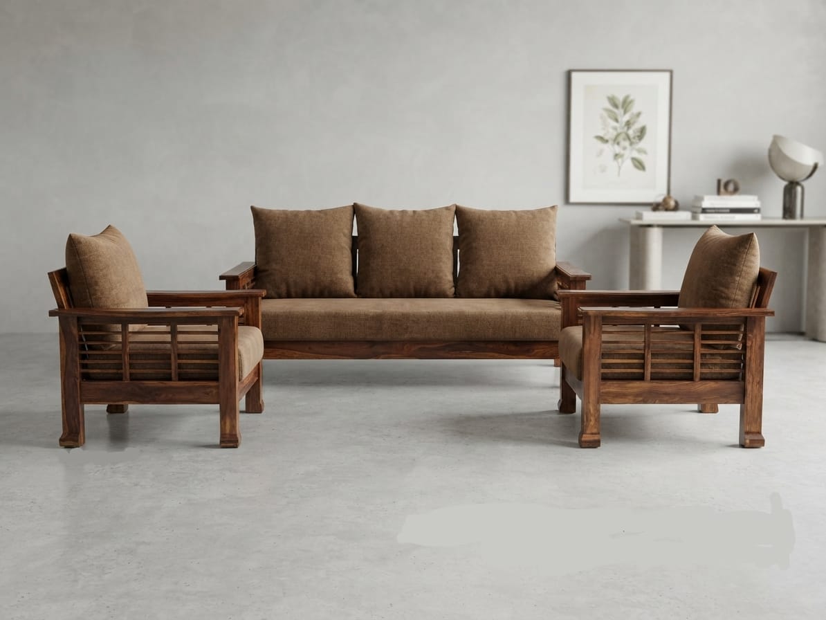 Premium Wooden 3-Seater Sofa Set