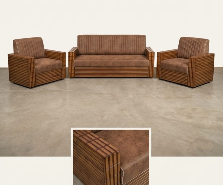 Natural Wood Living Room Sofa Set