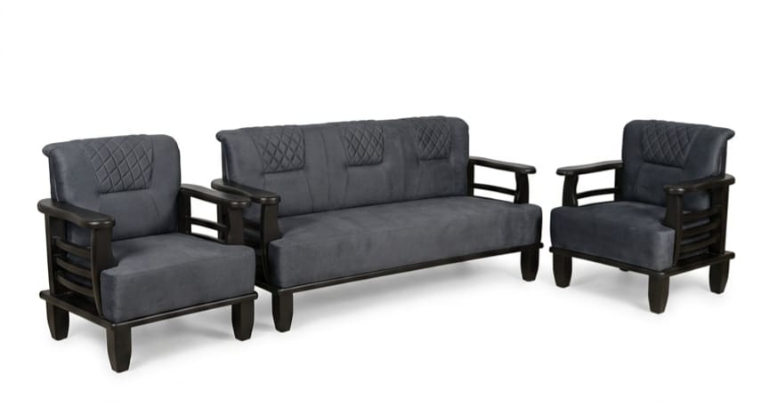 Charcoal 3-Seater Sofa Set with Chairs